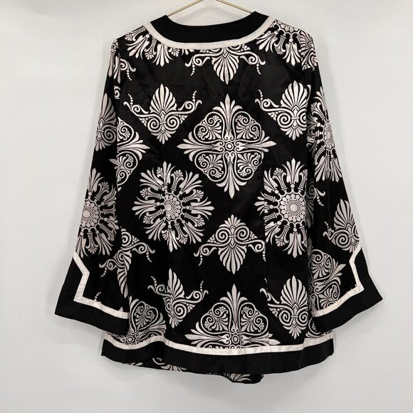 Lane Bryant Plus Black/White Satin Tunic/Blouse - Picture 2 of 7